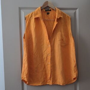 Ralph Lauren Women's Orange Button-Down Sleeveless Shirt